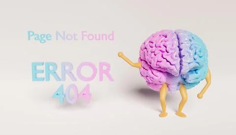 Brain showing an ERROR 404 sign. gradient pastel color Stock Photos