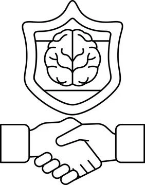 A brain is shown on a shield with a handshake symbol Stock Illustration