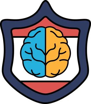 A brain is shown in a shield Stock Illustration