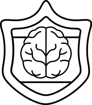 A brain is shown in a shield Stock Illustration