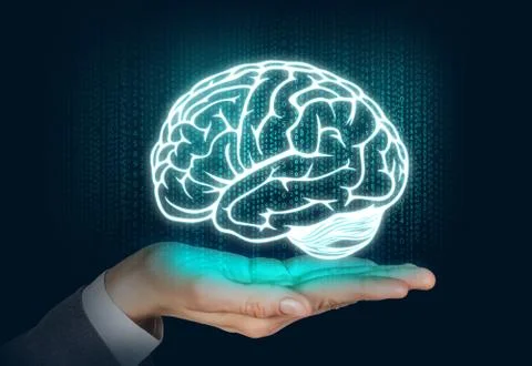 Brain silhouette float on the hand Foto stock