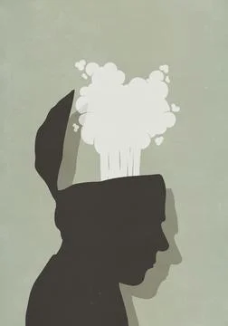 Brain of silhouetted profile exploding Illustrazione stock