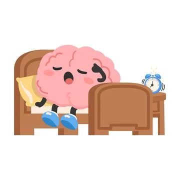 Brain Sleeping in Bed with Alarm Clock Stock Illustration