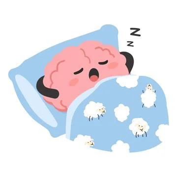 Brain sleeping in bed with sheep blanket for mental health concept Stock Illustration