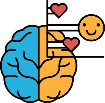 A brain with a smiling face and two hearts on either side Stock Illustration