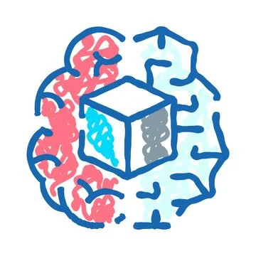 Brain solving logic puzzle cube problem Ilustración de archivo