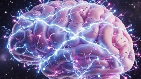 Brain with Sparkling Neural Activity in Space Stock Footage 324741048