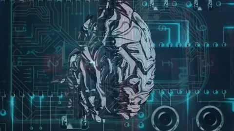 Brain spinning over security padlock icon against microprocessor connections on 스톡 동영상 313166153