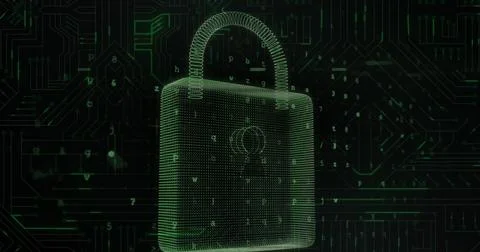 Brain spinning over security padlock icon against microprocessor connections on Stockfoto's