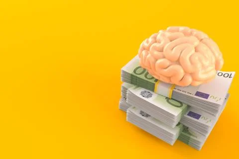 Brain on stack of money Stock Illustration