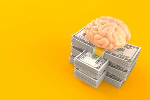 Brain on stack of money Stock Illustration