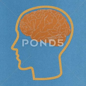 Brain with stitch style on fabric background Stock Illustration