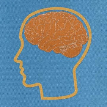 Brain with stitch style on fabric background Stock Illustration