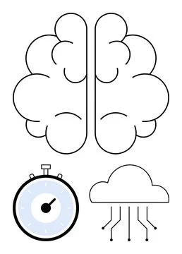 Brain, Stopwatch, and Cloud as Symbols of Intelligence, Time Management, an.. Stock Illustration