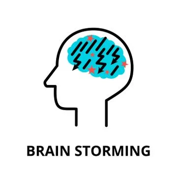 Brain Storming icon, flat thin line vector illustration Illustrazione stock