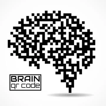 Brain in style qr code. Silhouette human brain with qr code. Technology conce Stock Illustration