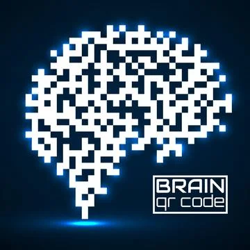 Brain in style qr code. Silhouette human brain with qr code. Technology con.. Stock Illustration