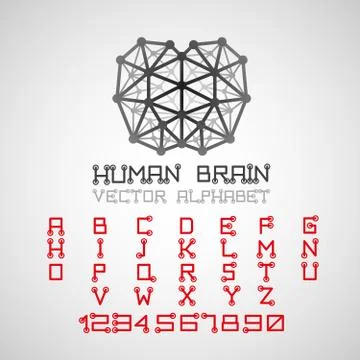 Brain style technical alphabet font set. イラスト素材