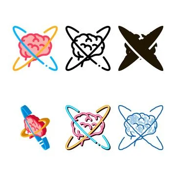 Brain in styles center of atom icon vector outline Stock Illustration
