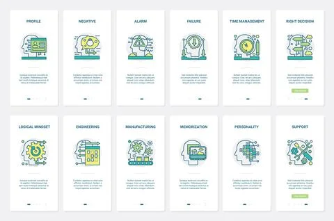 Brain success mindset to solve problems UX, UI onboarding mobile app page screen Stock Illustration