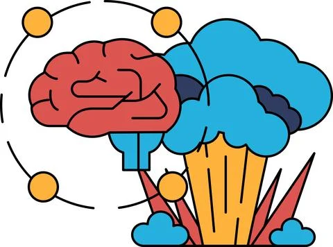A brain is surrounded by clouds and a tree Stock Illustration