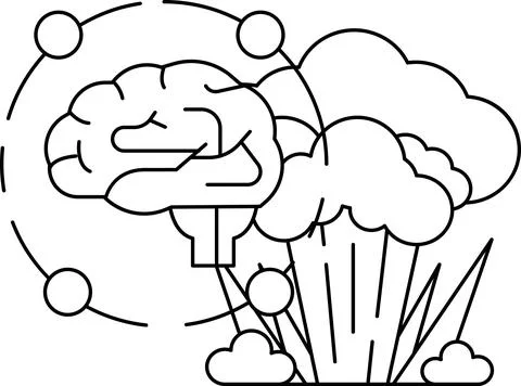 A brain is surrounded by clouds and a tree Stock Illustration