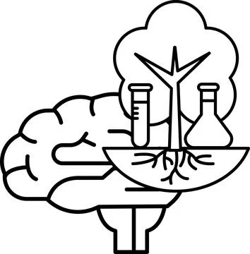 Brain is surrounded by a tree and a few test tubes 스톡 일러스트
