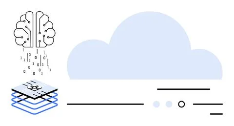 Brain symbol dispersing data onto a chip, connected to a large cloud graphic. 스톡 일러스트
