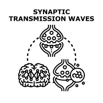 Brain synaptic transmission sending neural waves Illustrazione stock