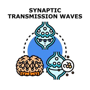 Brain synaptic transmission sending neural waves Illustrazione stock