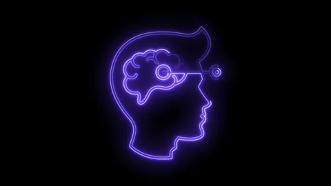 Brain targeting with illuminated neon outline,focus and attention metaphor,.. Stock Footage 312331057