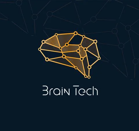 Brain tech logo concept for new communication technology. Abstract neuron Illustrazione stock