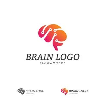 Brain Tech Logo Vector Template. Tech Brain Mind Logo Concepts 스톡 일러스트