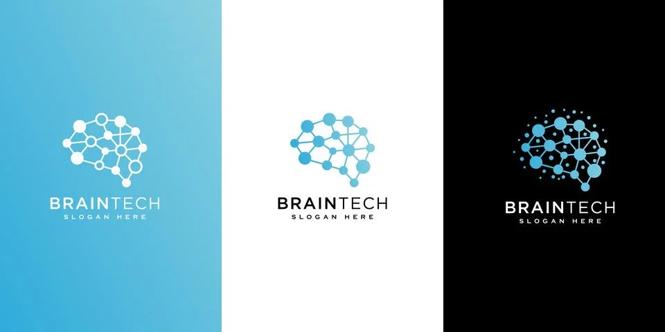 Brain technology logo design line style Stock Illustration