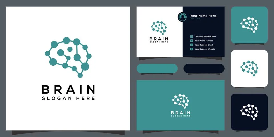 Brain technology logo design line style Stock Illustration