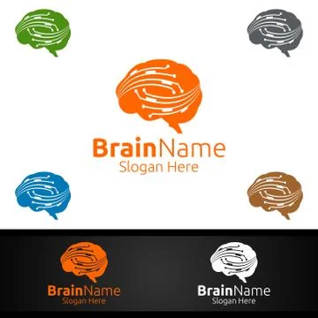 Brain Technology Logo with Think Idea Concept Design Stock Illustration