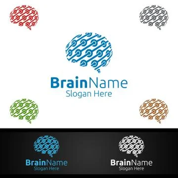 Brain Technology Logo with Think Idea Concept Design Stock Illustration