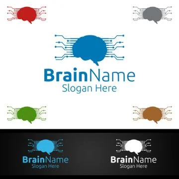 Brain Technology Logo with Think Idea Concept Design Stock Illustration