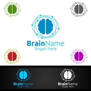 Brain Technology Logo with Think Idea Concept Design Illustrazione stock