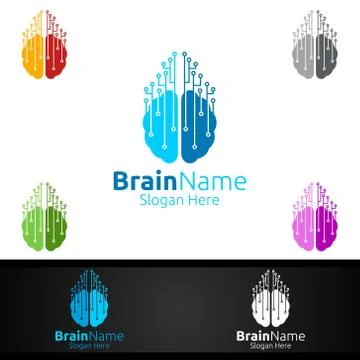 Brain Technology Logo with Think Idea Concept Design Stock Illustration