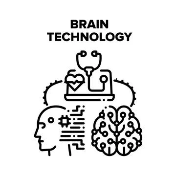 Brain Technology Vector Black Illustration Stock Illustration