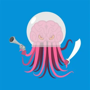 Brain with tentacles. monster Space invader. parasite Alien from space 스톡 일러스트
