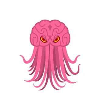 Brain with tentacles. monster Space invader. parasite Alien from space Stock Illustration