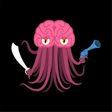 Brain with tentacles. monster Space invader. parasite Alien from space イラスト素材