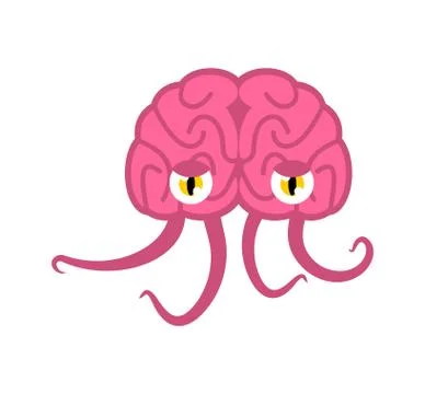 Brain with tentacles. monster Space invader. parasite Alien from space Stock Illustration