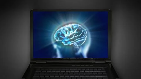 Brain theme is display on laptop screen 스톡 일러스트
