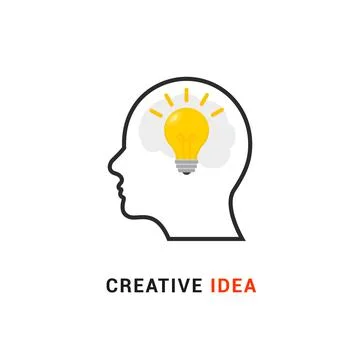 Brain think idea mind head vector icon. Man face human head creative idea symbol Stock Illustration