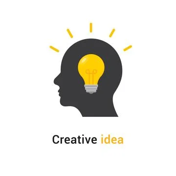 Brain think idea mind head vector icon. Man face human head creative idea symbol Stock Illustration