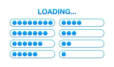 Brain, think loading concept with idea processed on a lightbulb bar. Vector Stock Illustration
