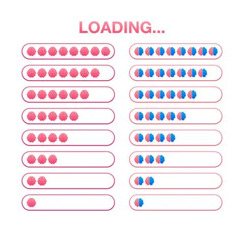 Brain, think loading concept with idea processed on a lightbulb bar. Vector Stock Illustration
